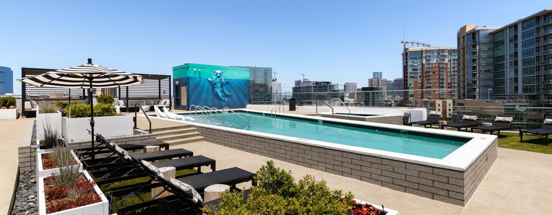 a swimming pool in a city